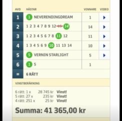 Vinst: 41.365- på V64, Bergsåker  (17/8)